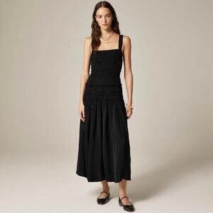 NWT J. Crew Smocked Midi Dress in Black CK734 Size XL